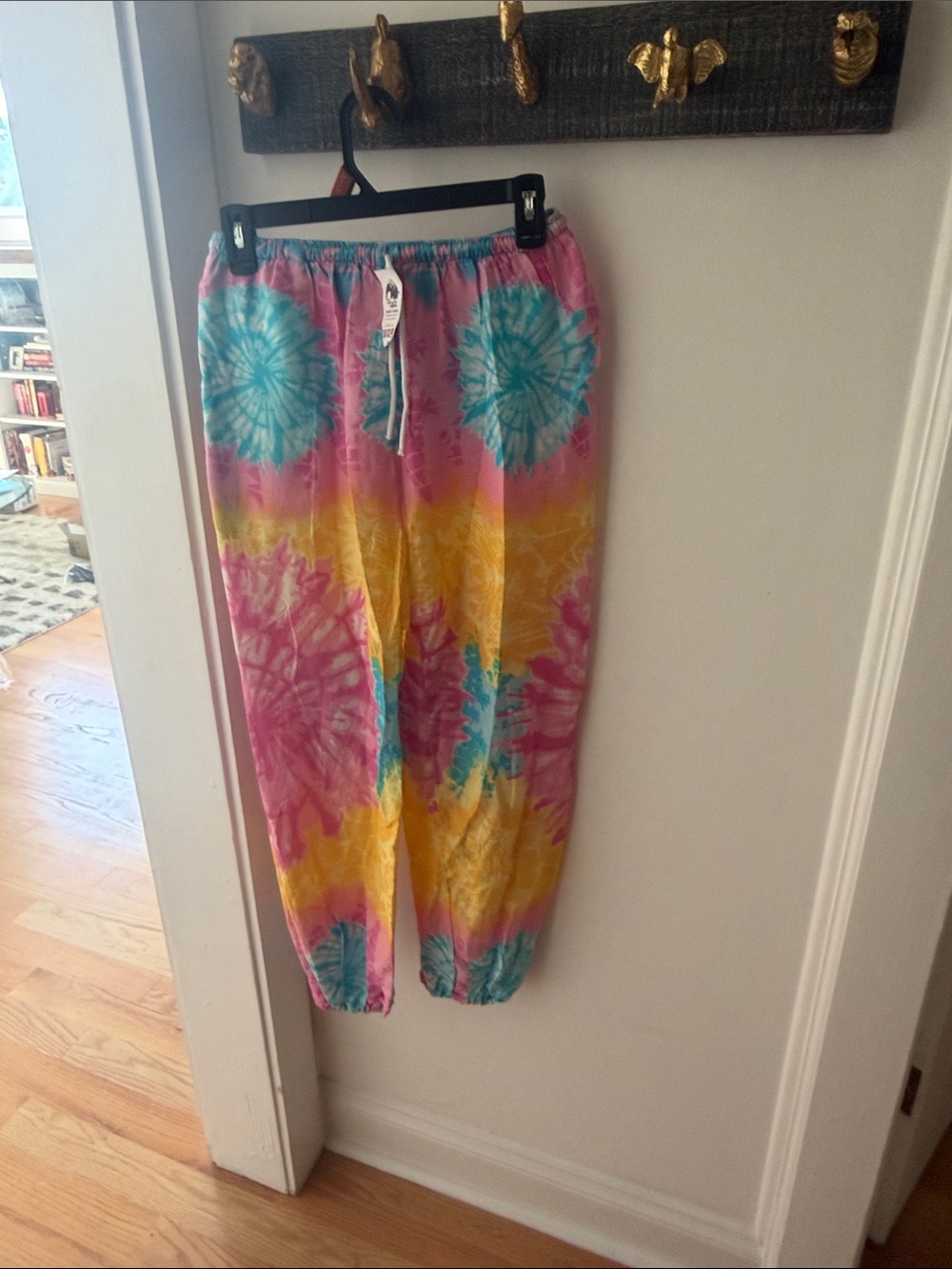 Tie-Dye Drawstring Elephant Pants - Pink, Yellow, Teal